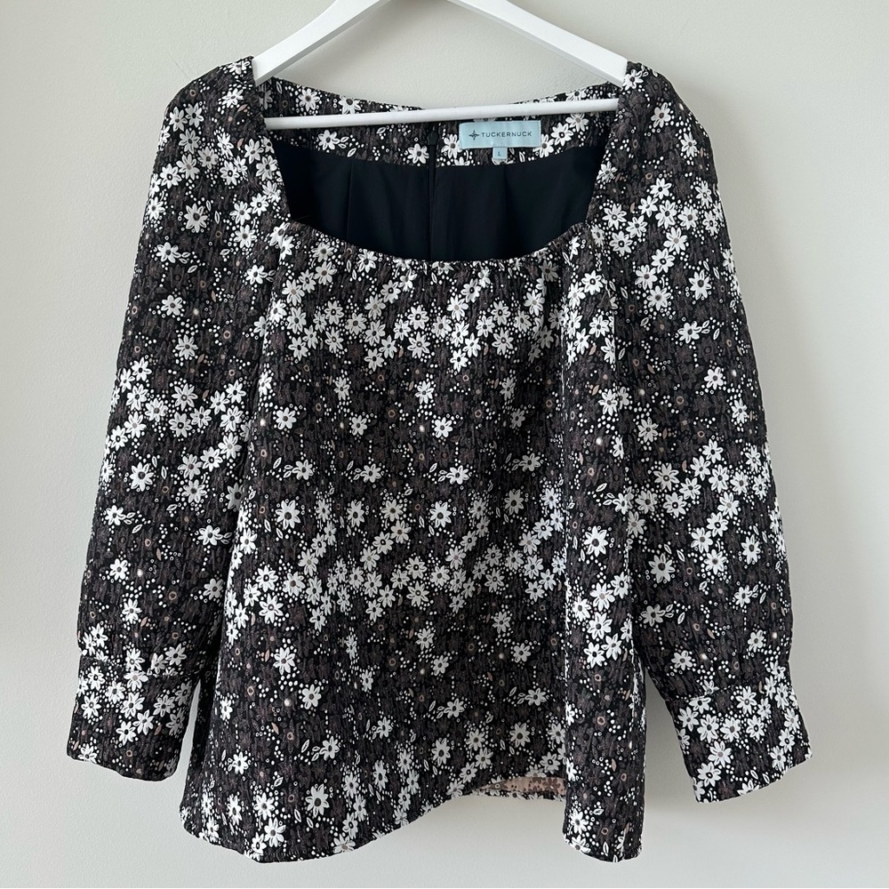 Tuckernuck Jacquard Blouse Top Fern Long Sleeve Square Neck Women’s Size Large